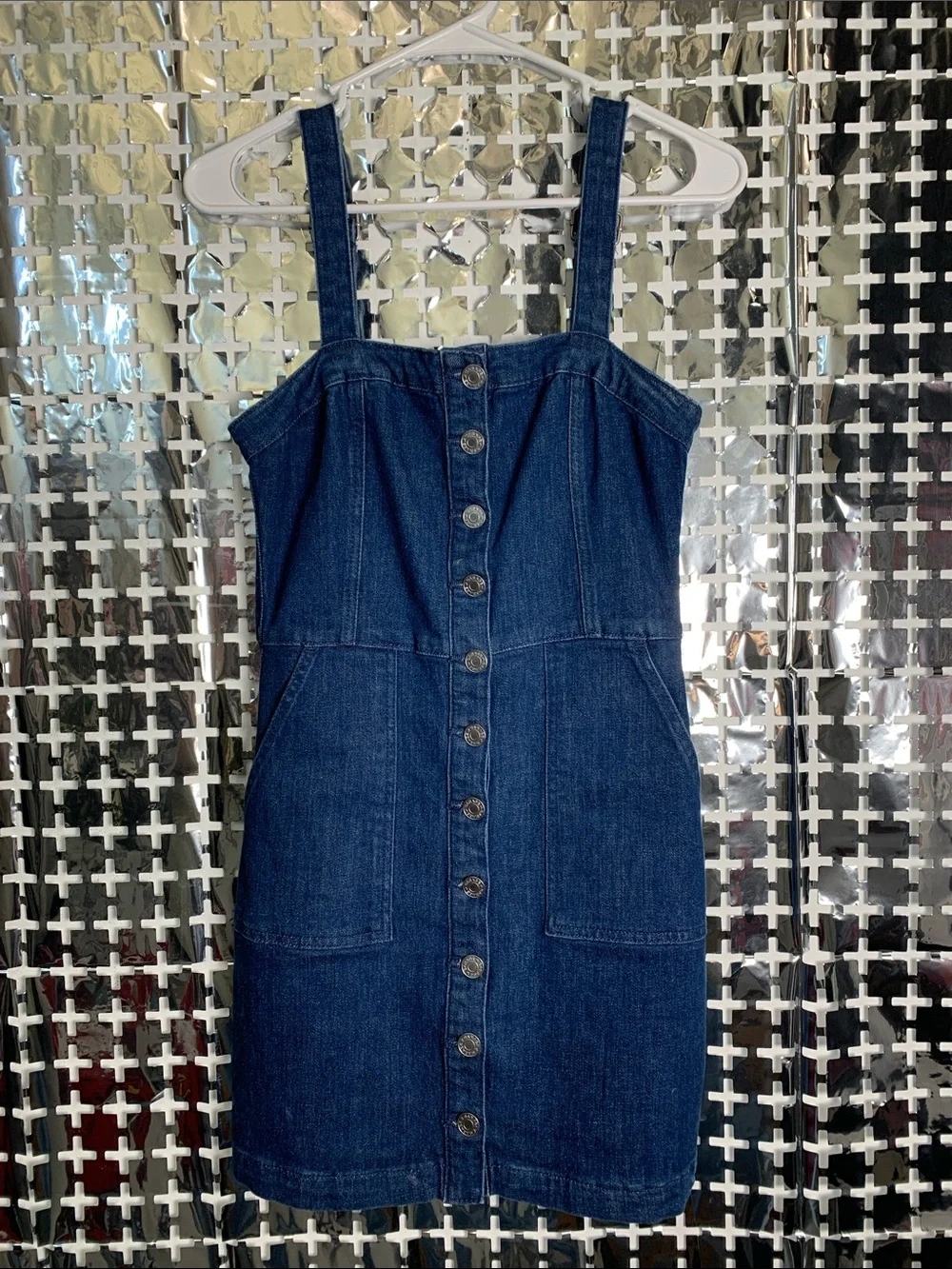 Garage Navy Blue Button-Down Denim Mini Dress
